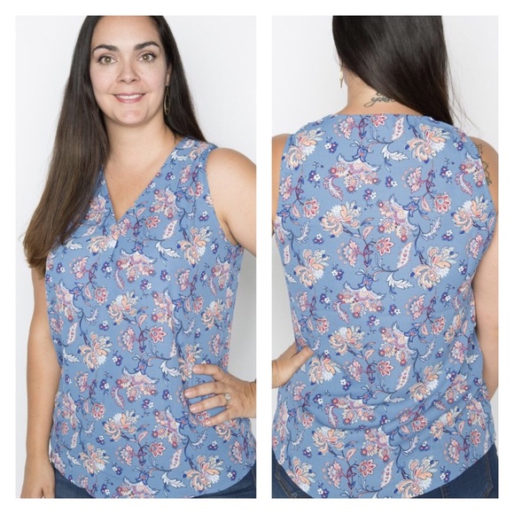 NWT Blue Paisley Print Tank Amelia James - Picture 1 of 5